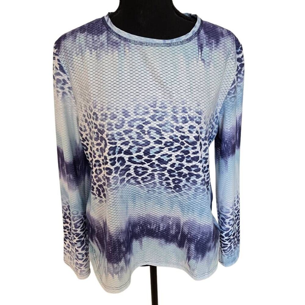 Sofibella Womens Athletic Blue Ombre Long Sleeve UPF 50 Performance Shirt 1X